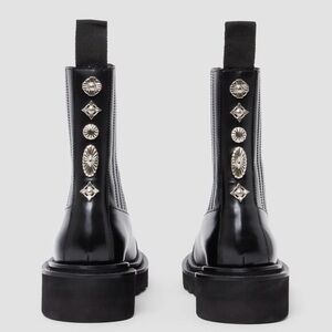 TOGA PULLA Black Leather Chelsea Boots with Silver Studded Accents - Size 36